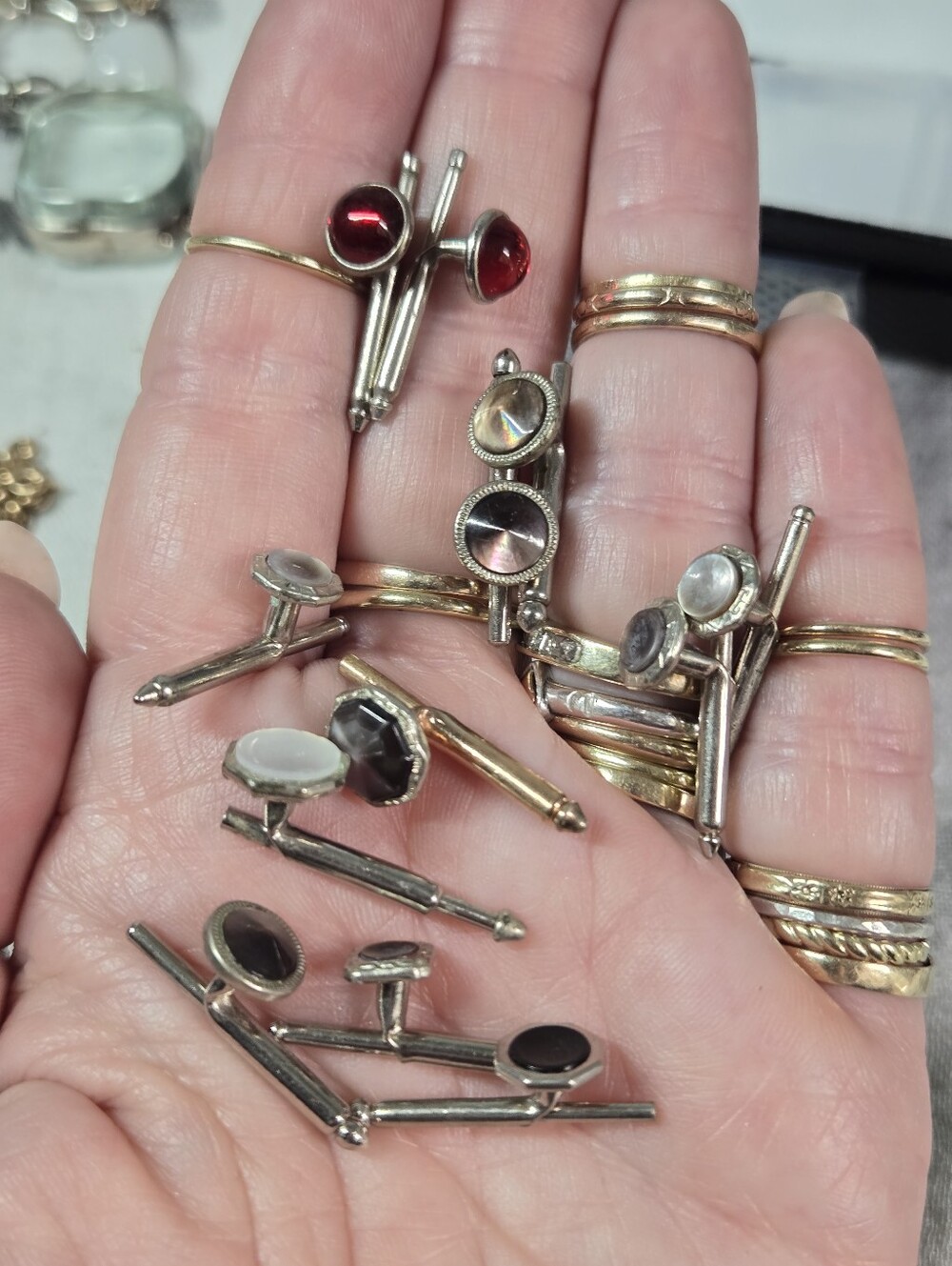 Sliver Tone Multi-Color Gemstone Cufflink Set